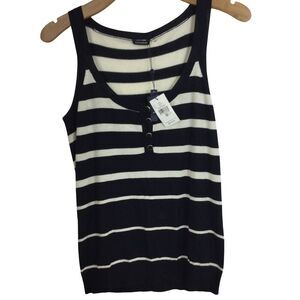 Magaschoni Womens Silk Striped Sleeveless Knit Tank Top Black Combo Size M NWT
